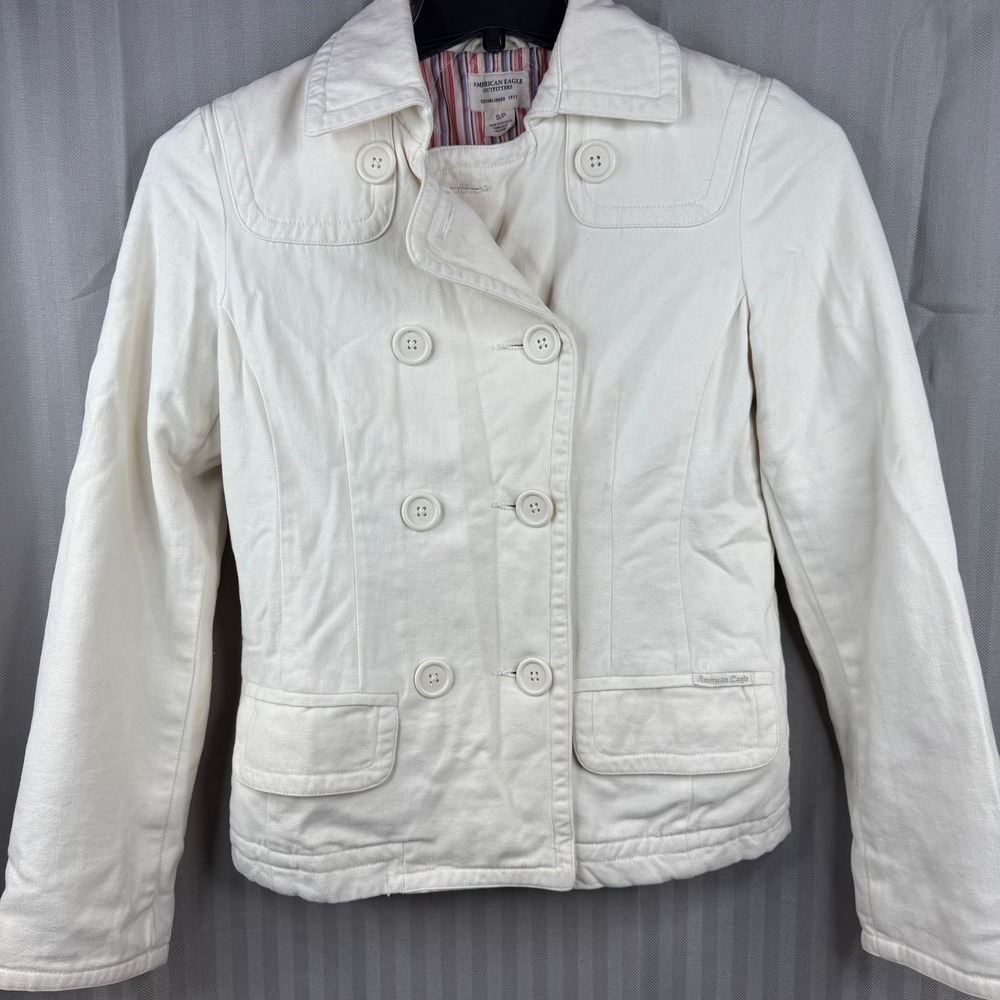 American Eagle Cream Coat Jacket Small Double Bre… - image 1